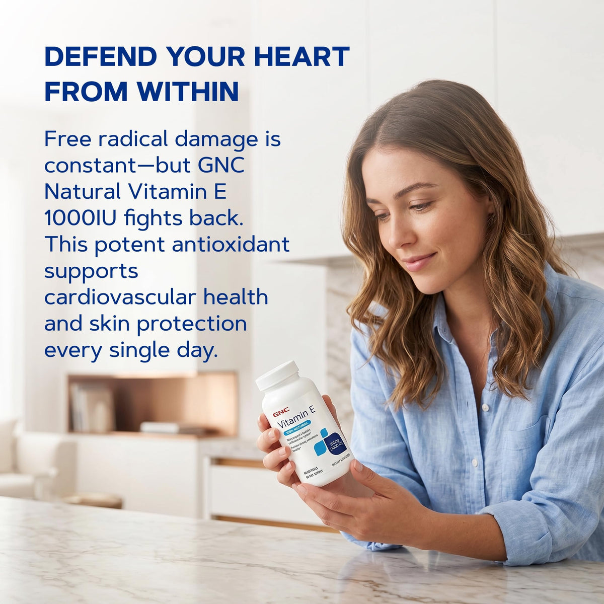 GNC Vitamine E 1000IU 60 gélules souples ouvertes