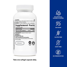 GNC Vitamine E 1000IU 60 gélules souples sur fond blanc