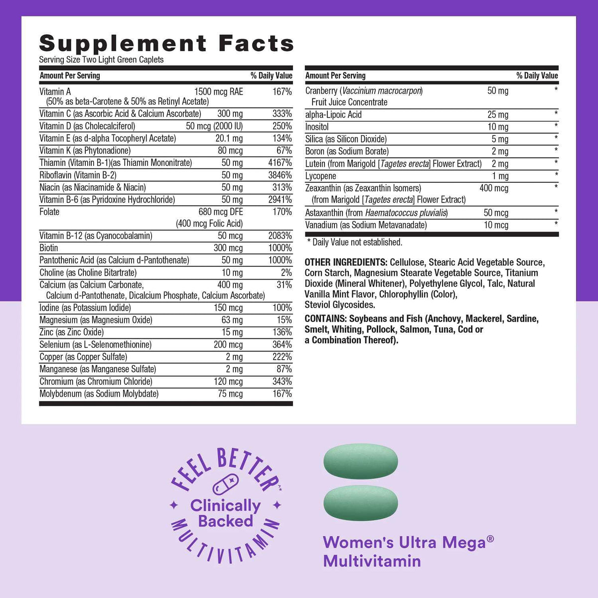 GNC Vitapak Program Femme 7 en 1, ingrédients principaux