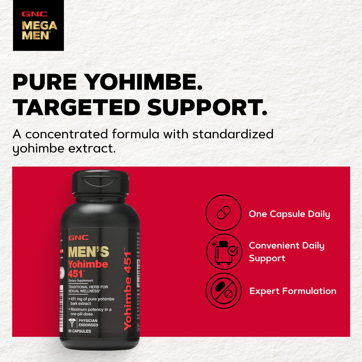 GNC Yohimbe 451 Extrait Pur 60 Capsules avec étiquette
