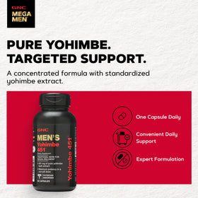 GNC Yohimbe 451 Extrait Pur 60 Capsules avec étiquette