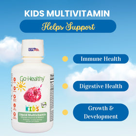 Go Healthy Natural Multivitamine Liquide Enfants 30 Servings présentation sur une table