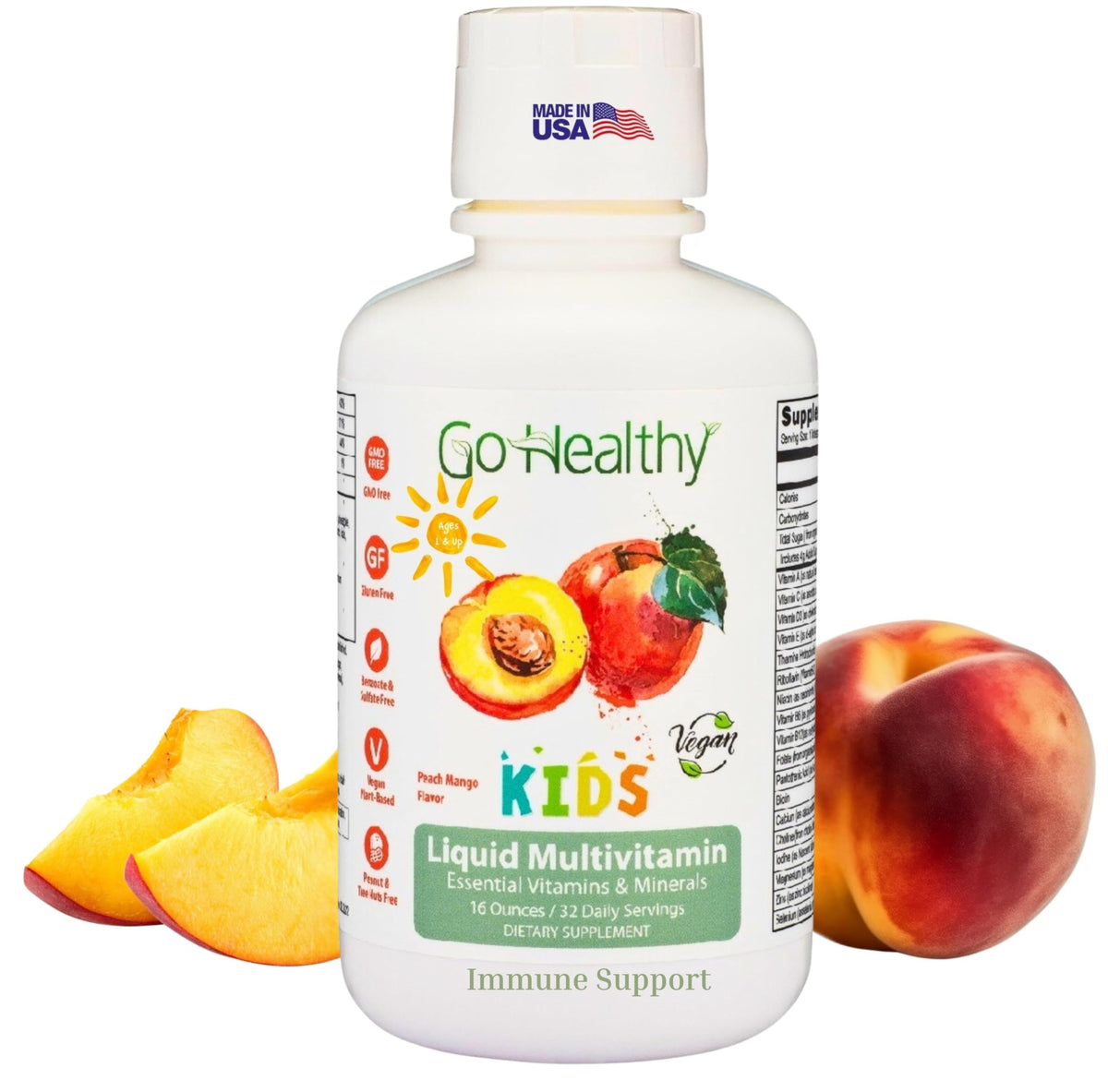 Go Healthy Natural Multivitamine Liquide Pêche Mangue bouteille vue de face
