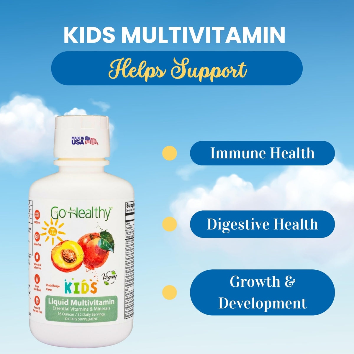 Go Healthy Natural Multivitamine Liquide Pêche Mangue en milieu de vie d'enfants