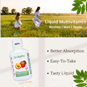 Go Healthy Natural Multivitamines Liquides 32 Portions Pêche Mangue cuillère doseuse
