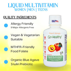 Go Healthy Natural Multivitamines Liquides 32 Portions Pêche Mangue étiquette