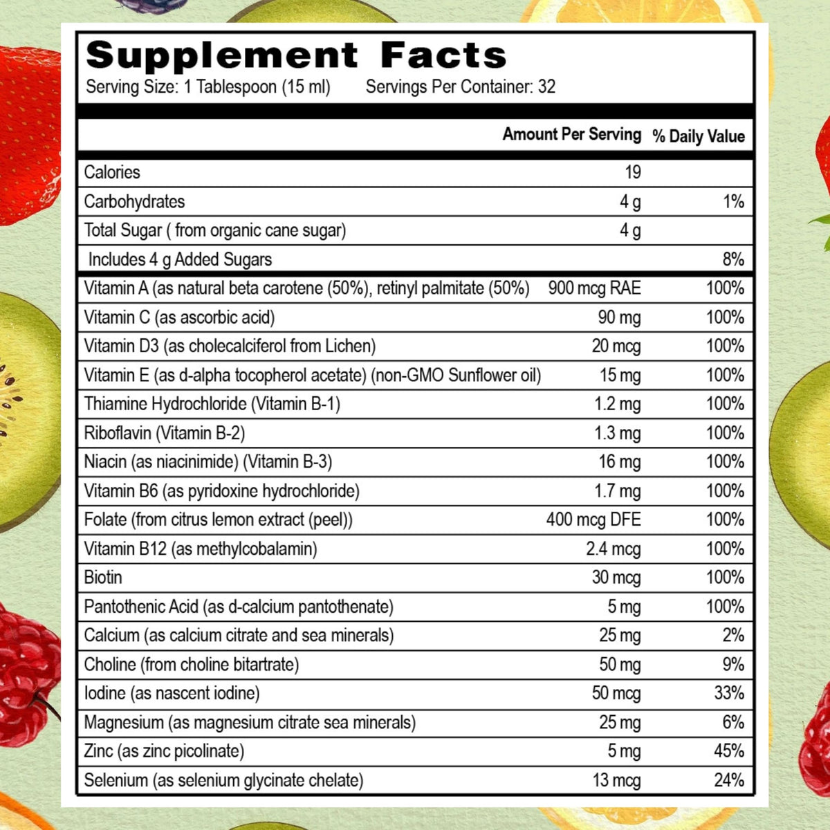 Go Healthy Natural Multivitamines Liquides 32 Portions Pêche Mangue ingrédients