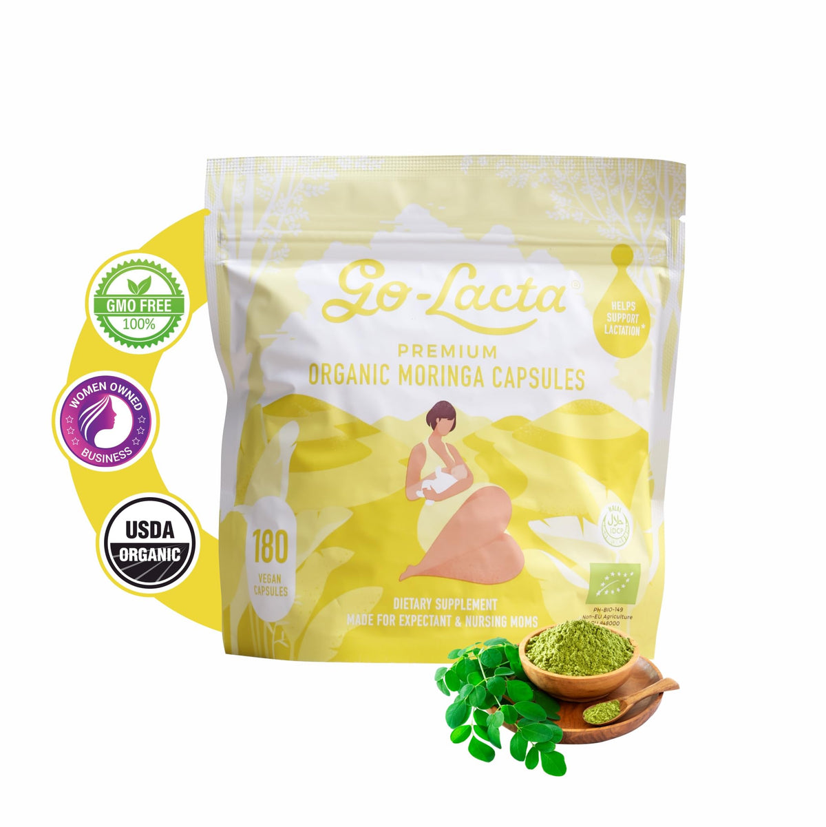 Go-Lacta gélules de moringa bio 180 capsules vue de face