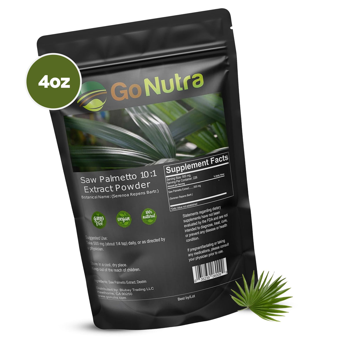Go Nutra Extrait de Saw Palmetto 10:1 en poudre sur une table