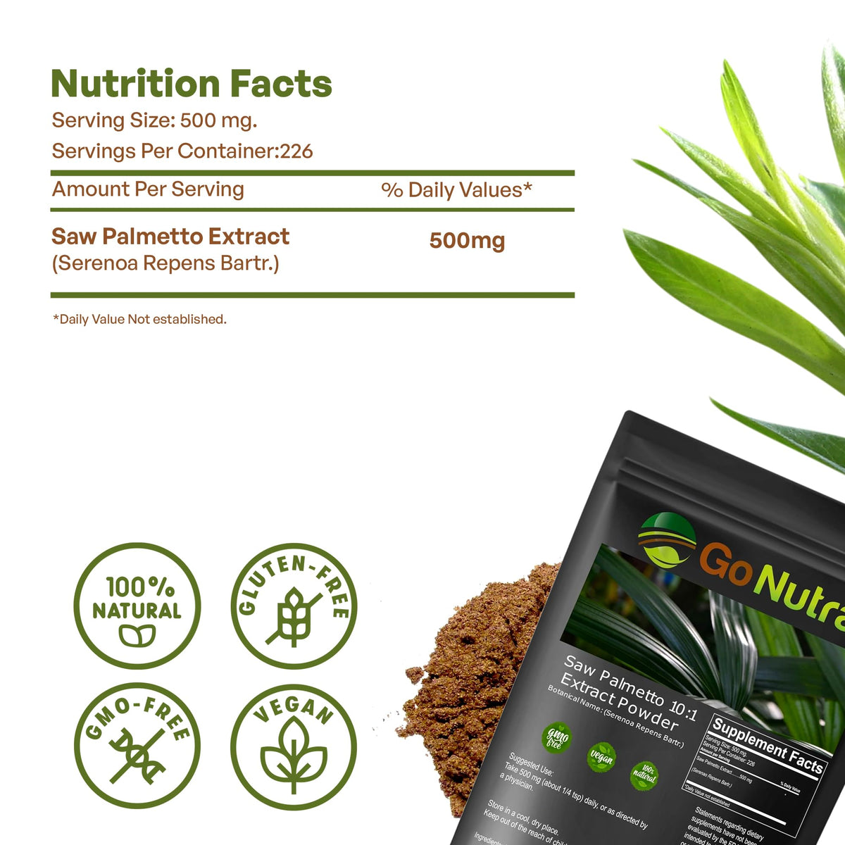 Go Nutra Extrait de Saw Palmetto 10:1 étiquette des ingrédients