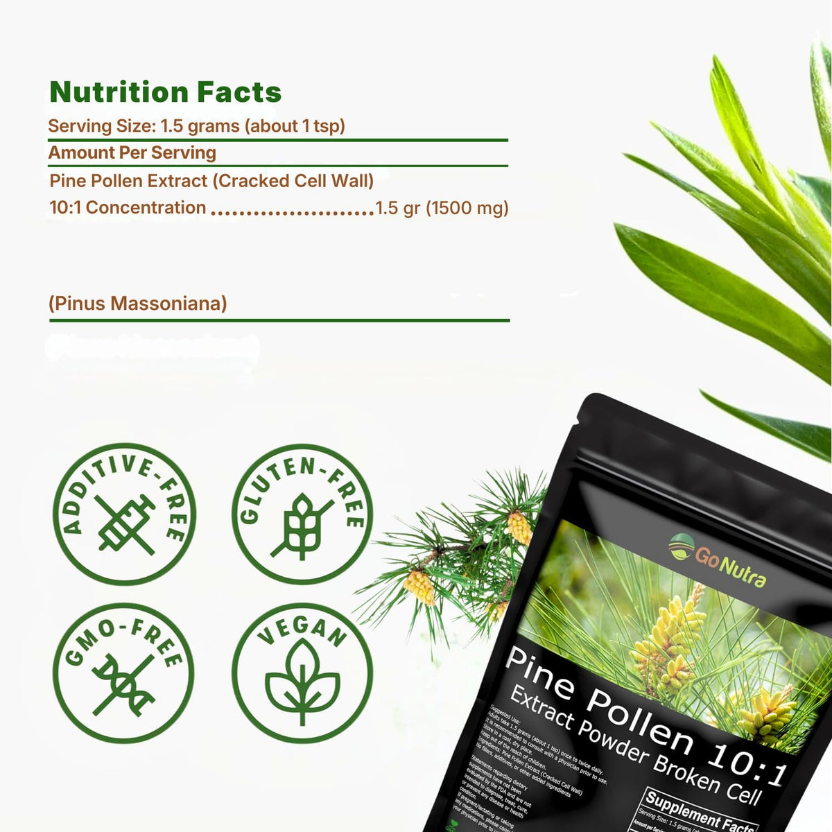 Go Nutra Pollen de Pin en Poudre 181g étiquette et informations
