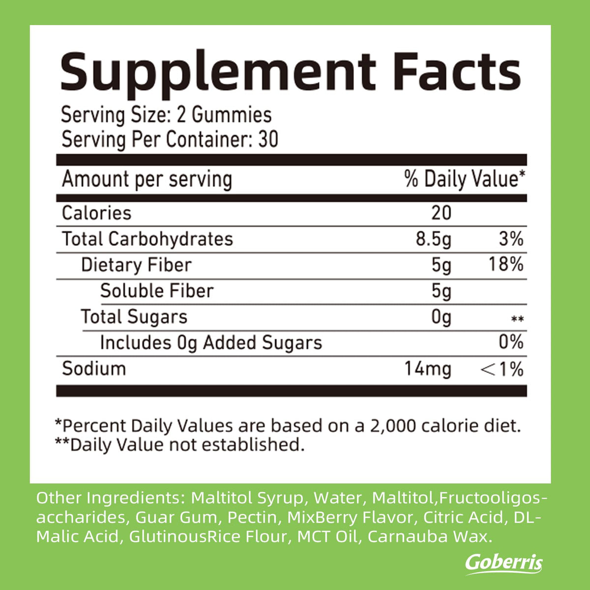 Goberris Gummies de Gomme de Guar, vue de côté avec gummies visibles