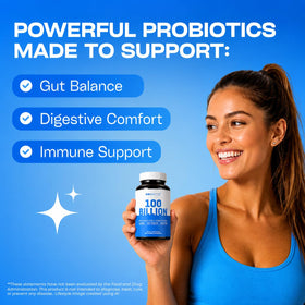 GOBIOTIX 100 Milliards CFU - capsules avec fruits bio en arrière-plan