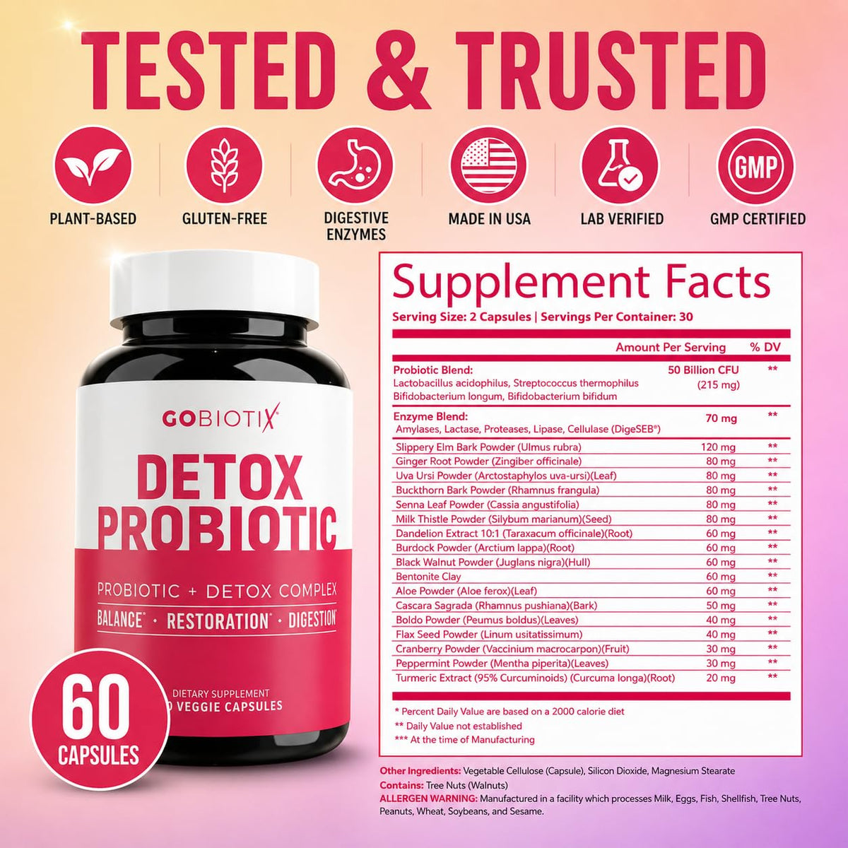 GOBIOTIX Complément Alimentaire Probiotique 60 Capsules avec verre d'eau