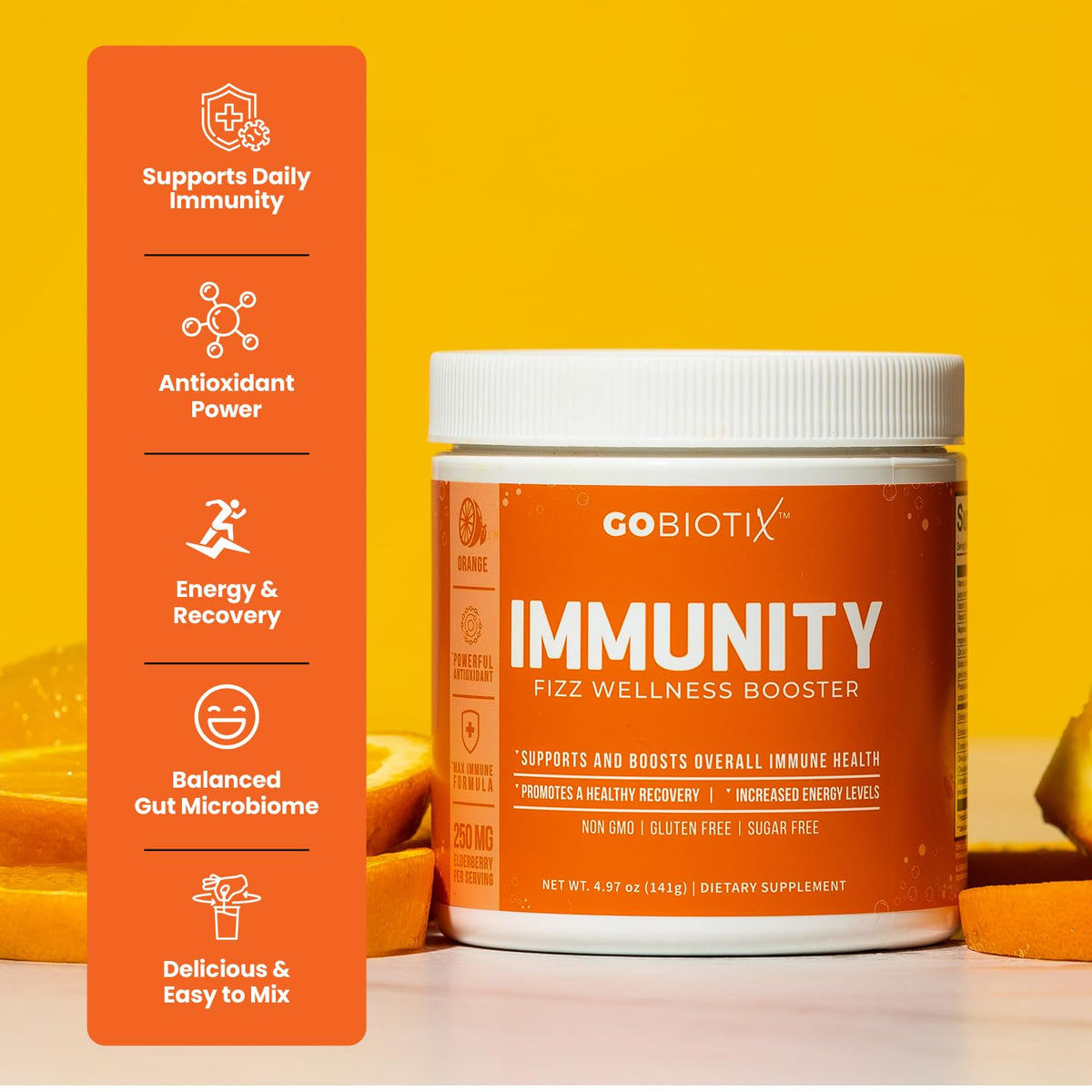 GOBIOTIX Complément Alimentaire Vitamine C 168g Orange, dos de l'emballage