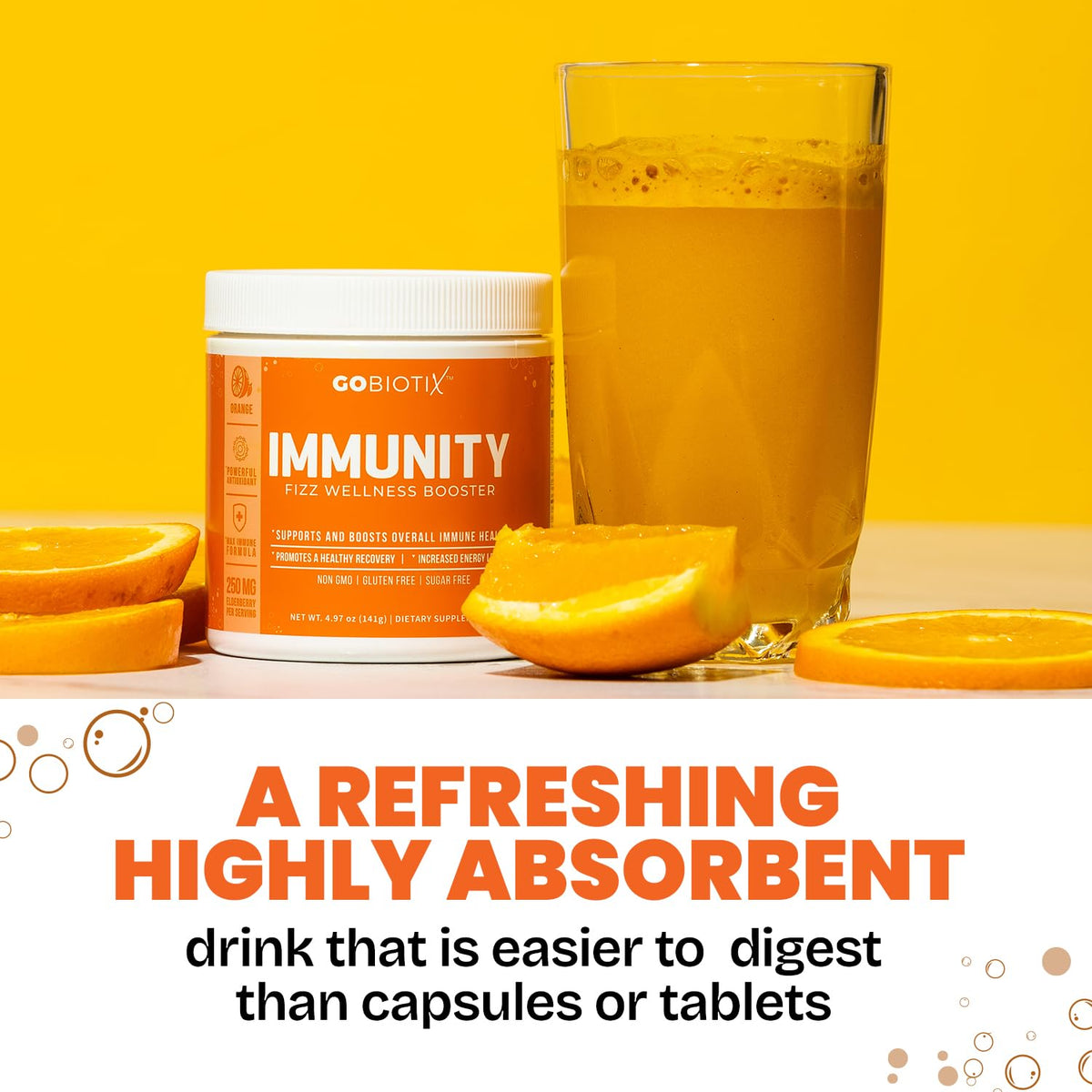 GOBIOTIX Complément Alimentaire Vitamine C 168g Orange, présentation sur une table