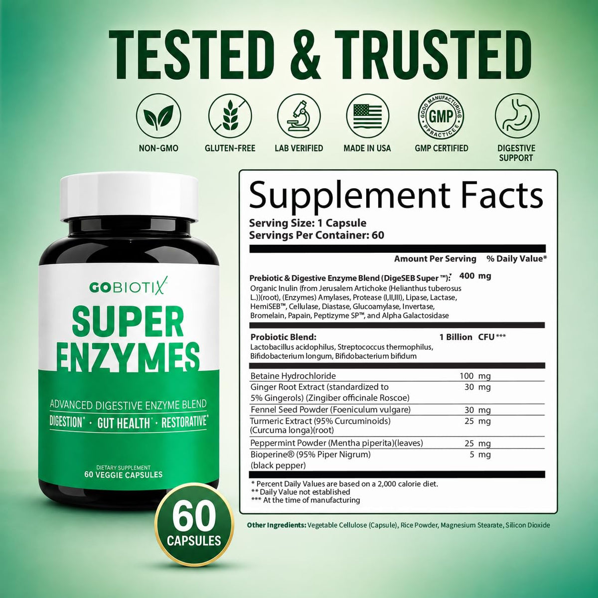 GOBIOTIX Enzymes daily - capsules sur une cuillère en bois