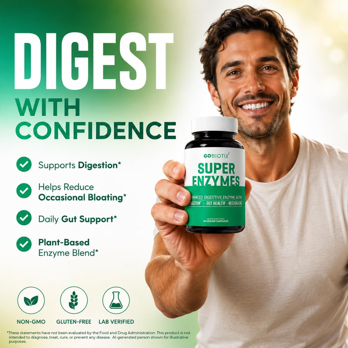 GOBIOTIX Enzymes daily - flacon ouvert avec capsules visibles