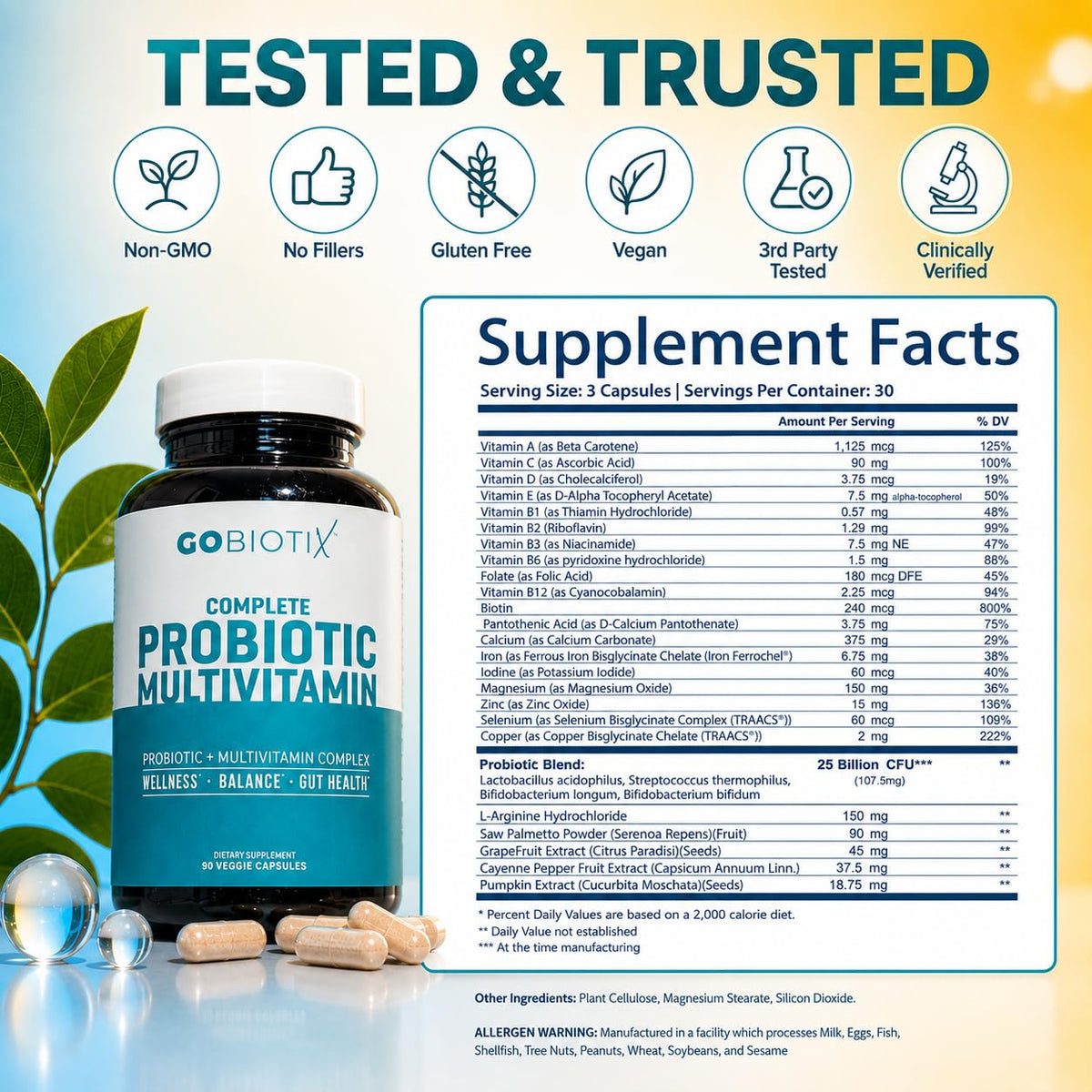 GOBIOTIX Multivitamine Probiotique 90 capsules avec ingrédients