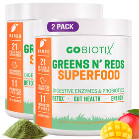 GOBIOTIX Poudre de Super Greens 2-Pack 748g saveur mangue vue de face