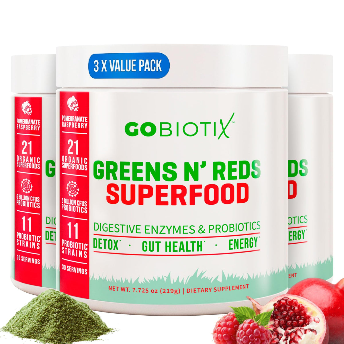 GOBIOTIX Poudre de Super Greens 3-Pack vue de face