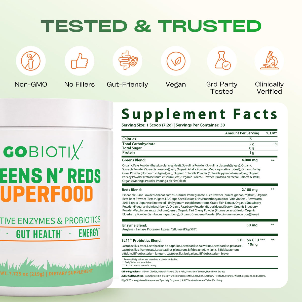 GOBIOTIX Poudre de Super Greens en portion sur une table