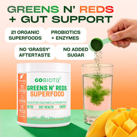 GOBIOTIX Poudre de Super Greens saveur Mango dans un verre