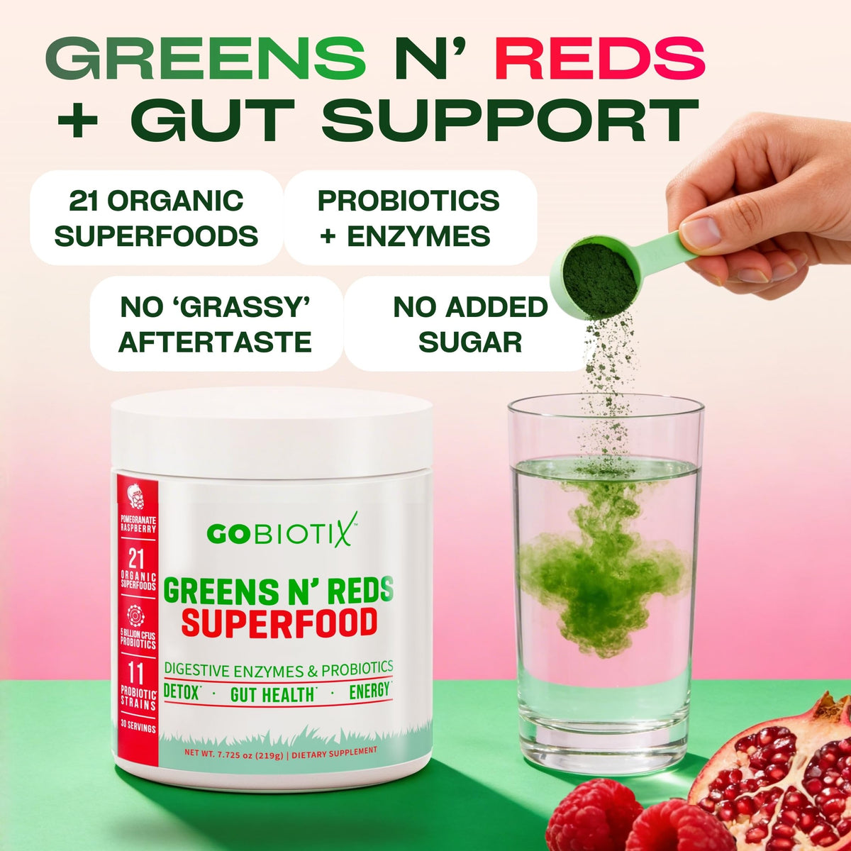 GOBIOTIX Poudre de Super Greens texture de la poudre