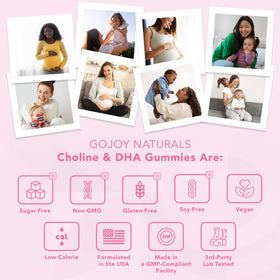 GOJOY NATURALS Gummies prénatales à côté d'un verre d'eau