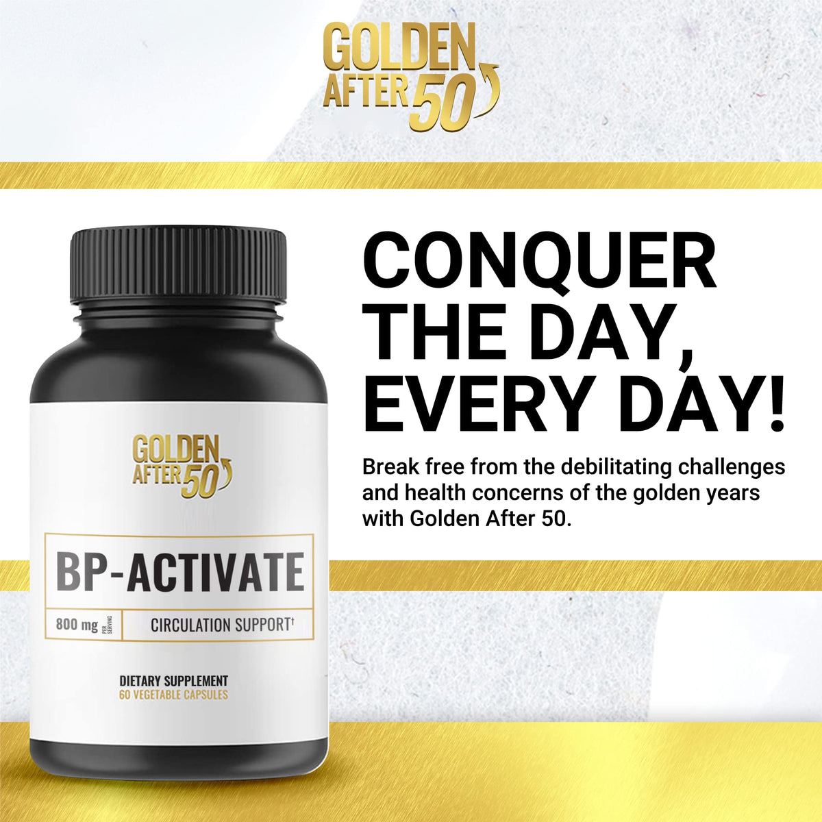 Golden After 50 BP-Activate contenant trois bouteilles sur fond blanc