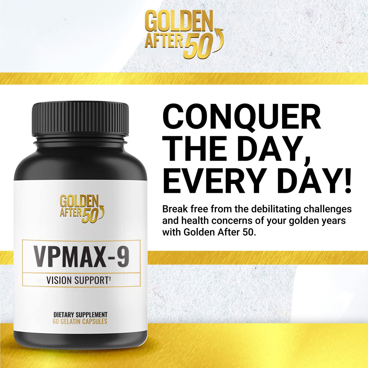 Golden After 50 VpMax-9 capsules gélatineuses sur fond blanc