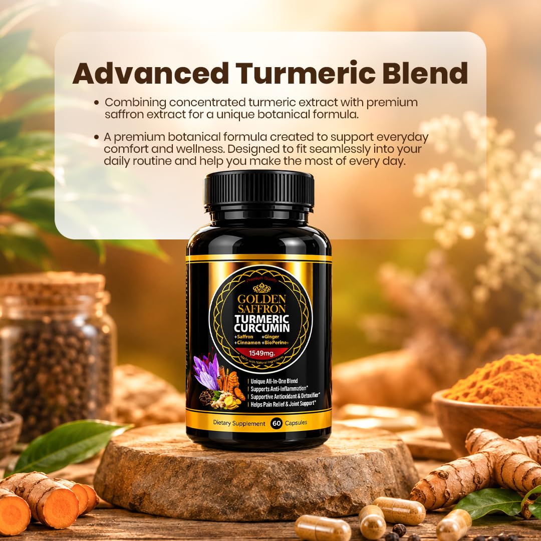 GOLDEN SAFFRON Complément Alimentaire Curcuma 1350mg avec ingrédients naturels