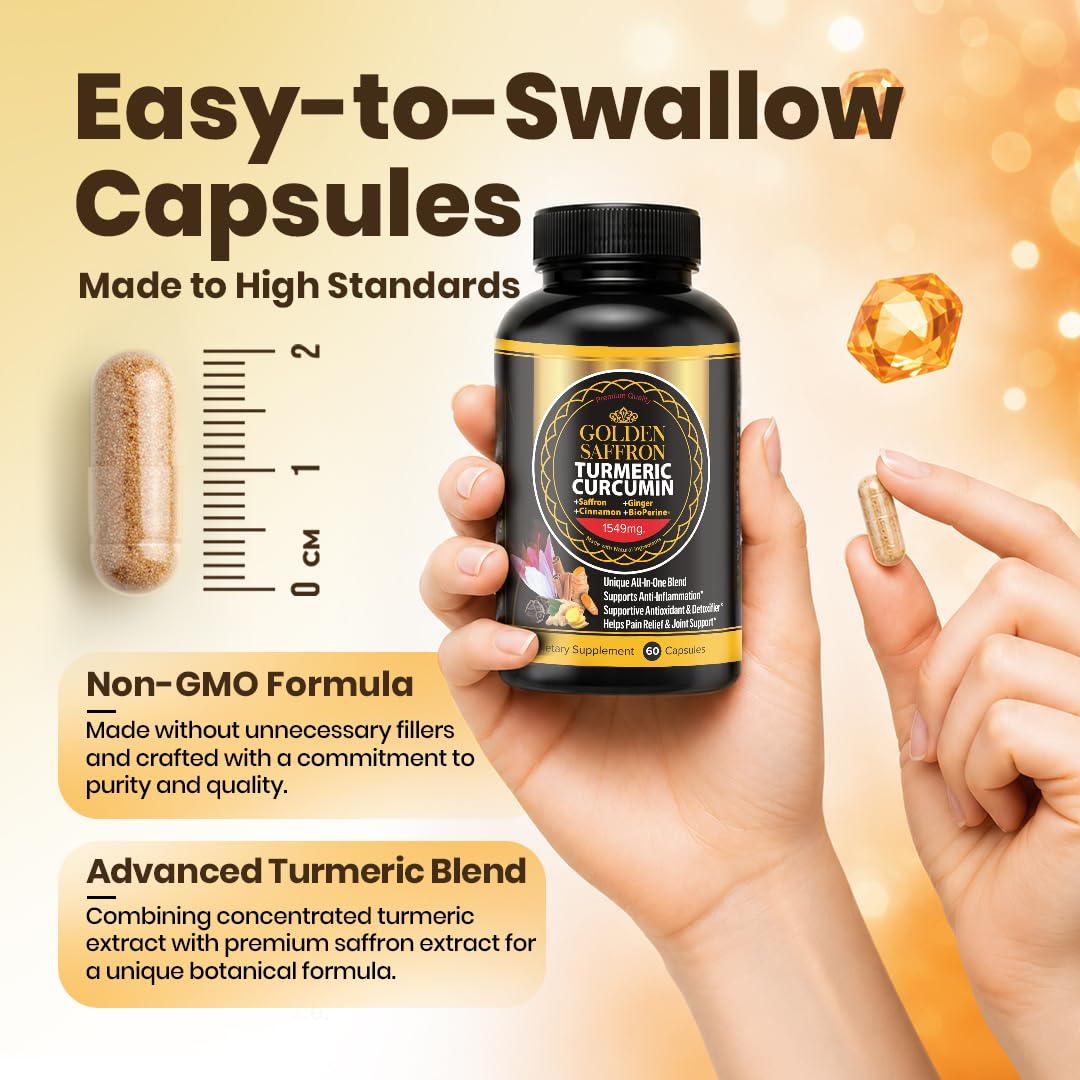 GOLDEN SAFFRON Complément Alimentaire Curcuma 1350mg sur une table