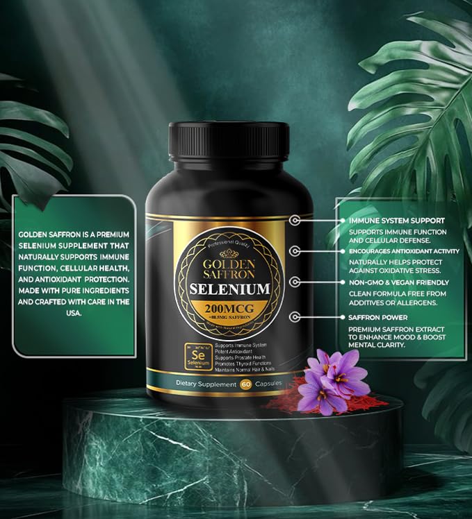 GOLDEN SAFFRON Complément Alimentaire Selenium 200mcg - capsules et emballage