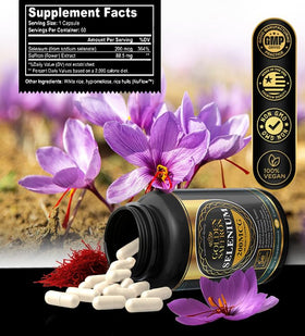 GOLDEN SAFFRON Complément Alimentaire Selenium 200mcg - capsules sur fond blanc