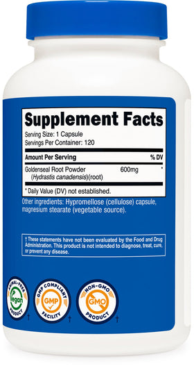 Goldenseal Nutricost 600mg avec une capsule ouverte