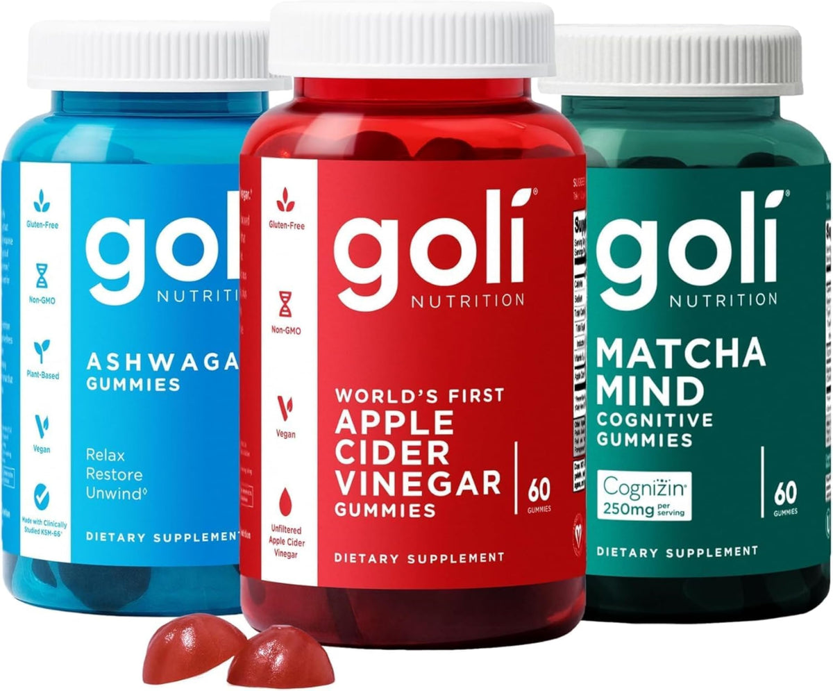 Goli Favoris Trio: Ashwagandha, Vinaigre de Pomme et Matcha en paquet