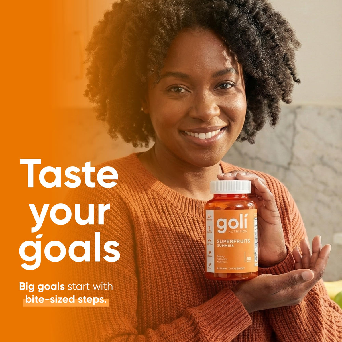 Goli Gummies Beauté, gummies sur une table en bois