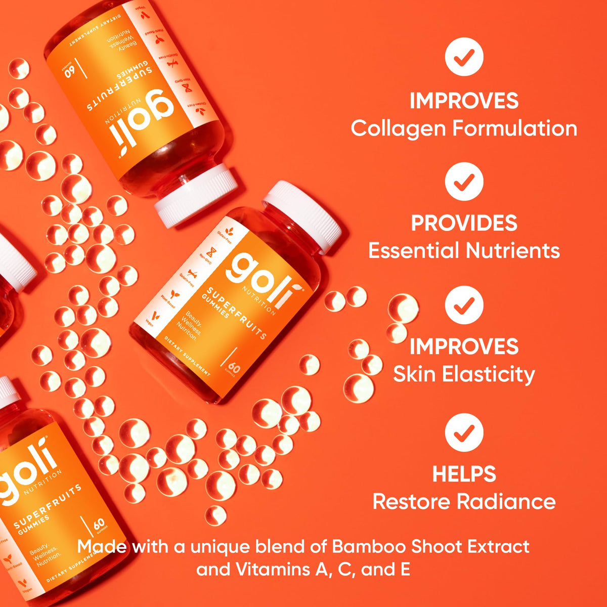 Goli Gummies Beauté Vegan dans une main, prise en milieu naturel