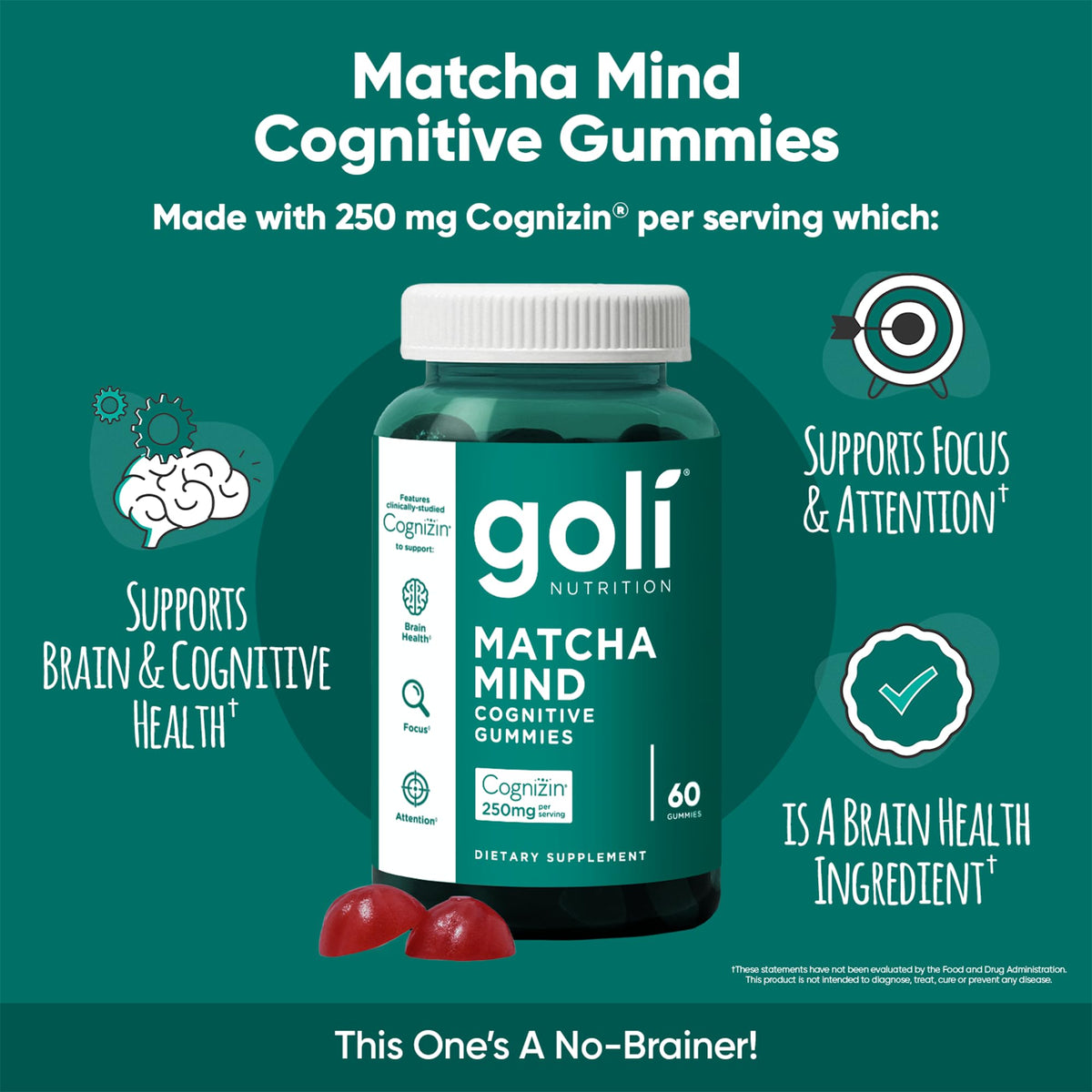 Goli Gummies Cognitives Matcha 250mg Citicoline avec des fruits