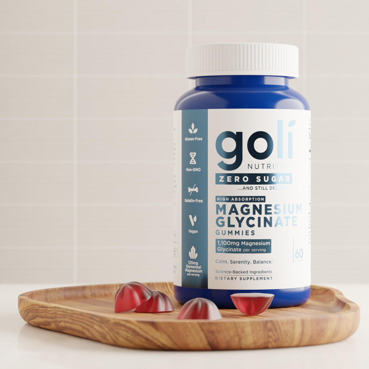 Goli Gummies de Magnésium Zéro Sucre 125mg, vue de l'arrière du paquet