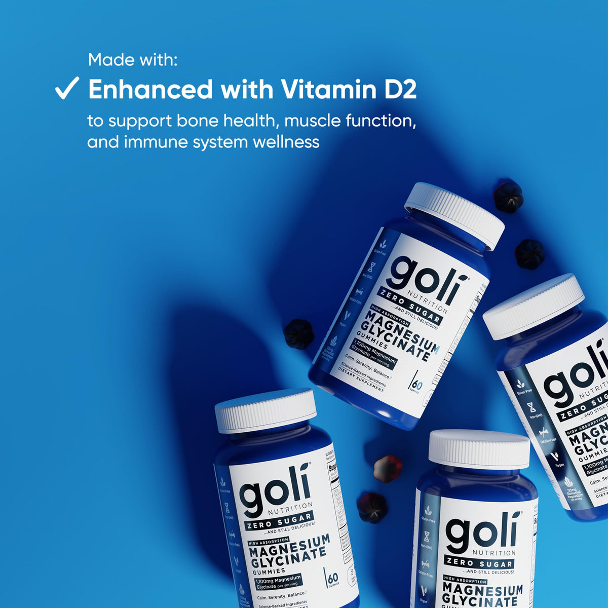 Goli Gummies Magnesium Zero Sucre 125mg, détail des gummies
