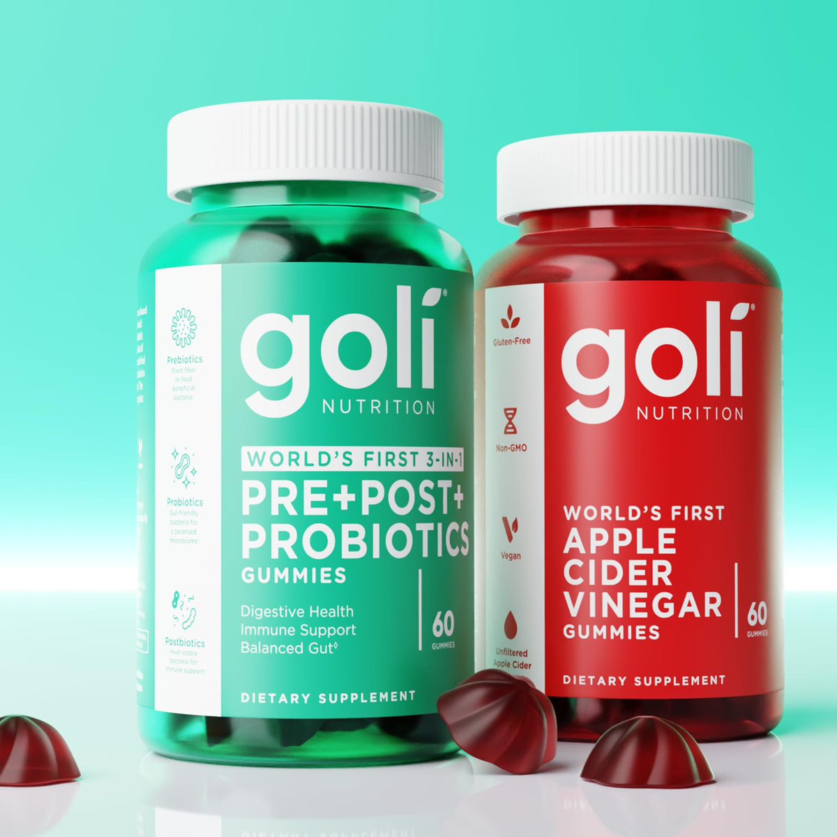 Goli Gummies Pré Pro Postbiotiques 3-en-1 en gros plan