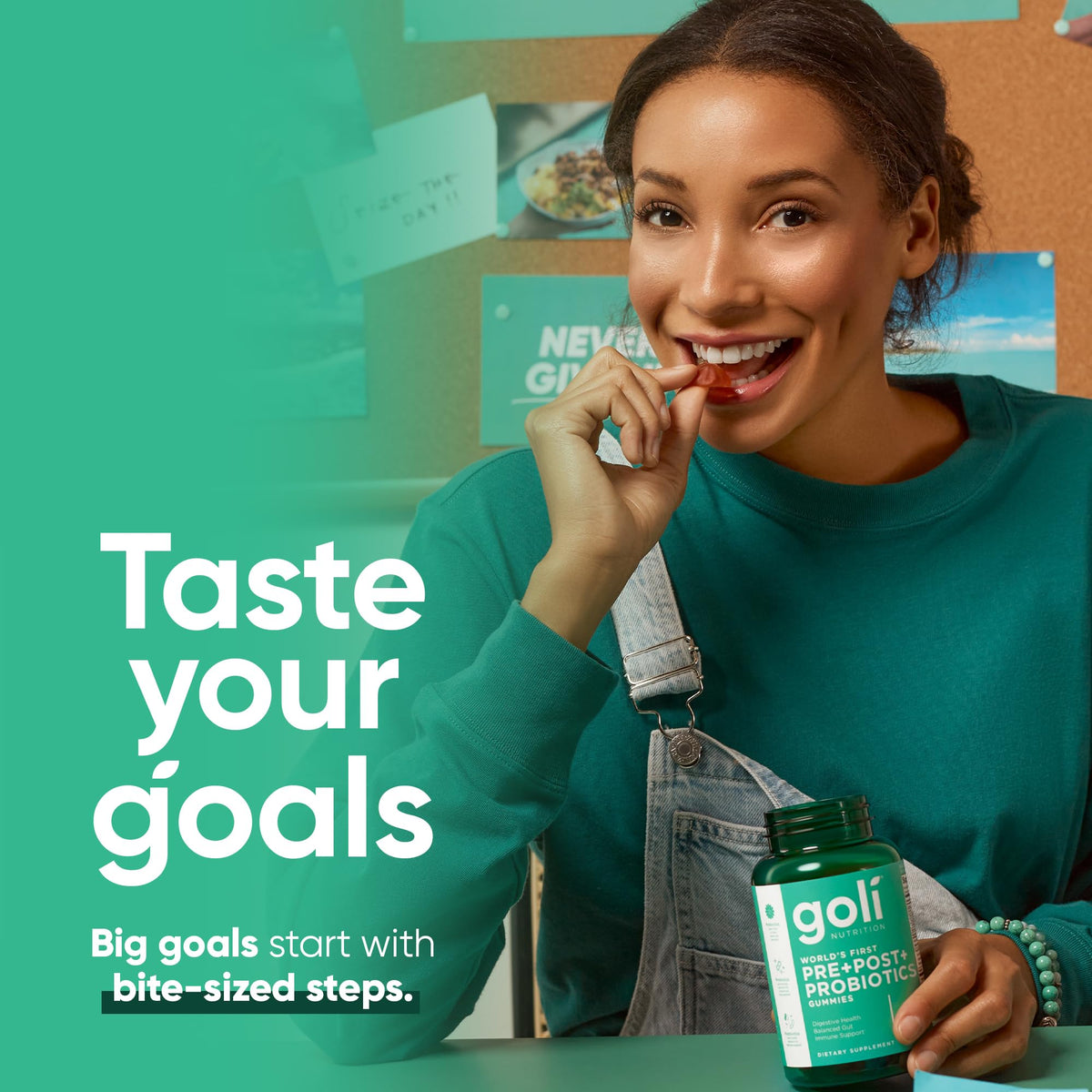 Goli Gummies Pré-Pro Postbiotiques avec des fruits en arrière-plan
