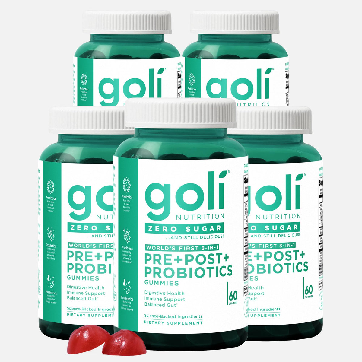 Goli Gummies Pré Pro Postbiotiques paquet avant avec 300 gummies