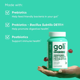 Goli Gummies Pré Pro Postbiotiques sur un fond blanc