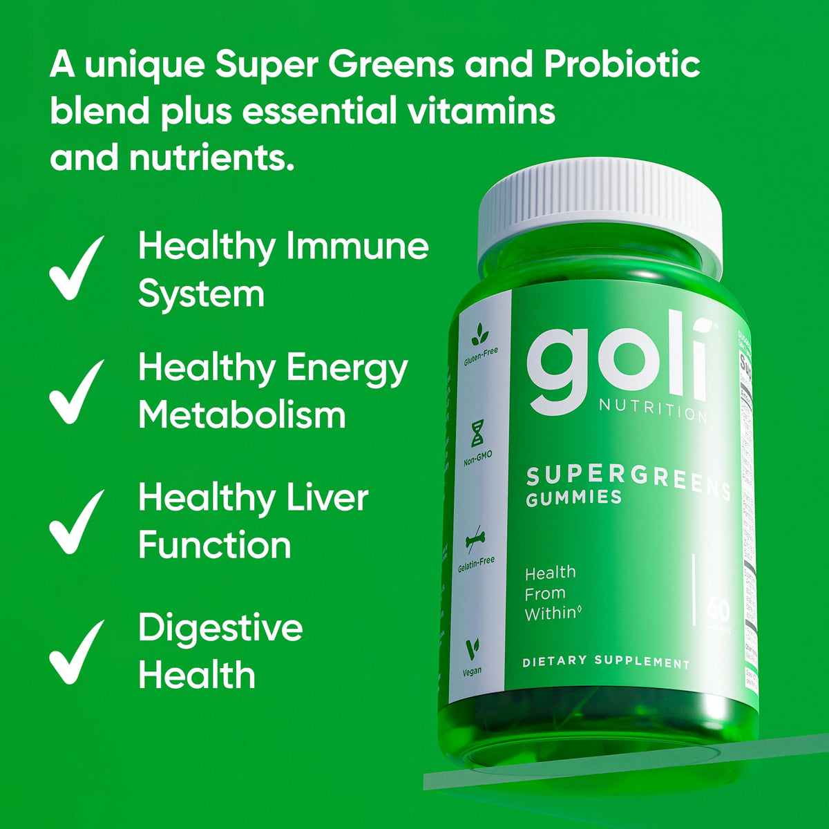Goli SuperGreen Gummy vue de côté montrant le couvercle