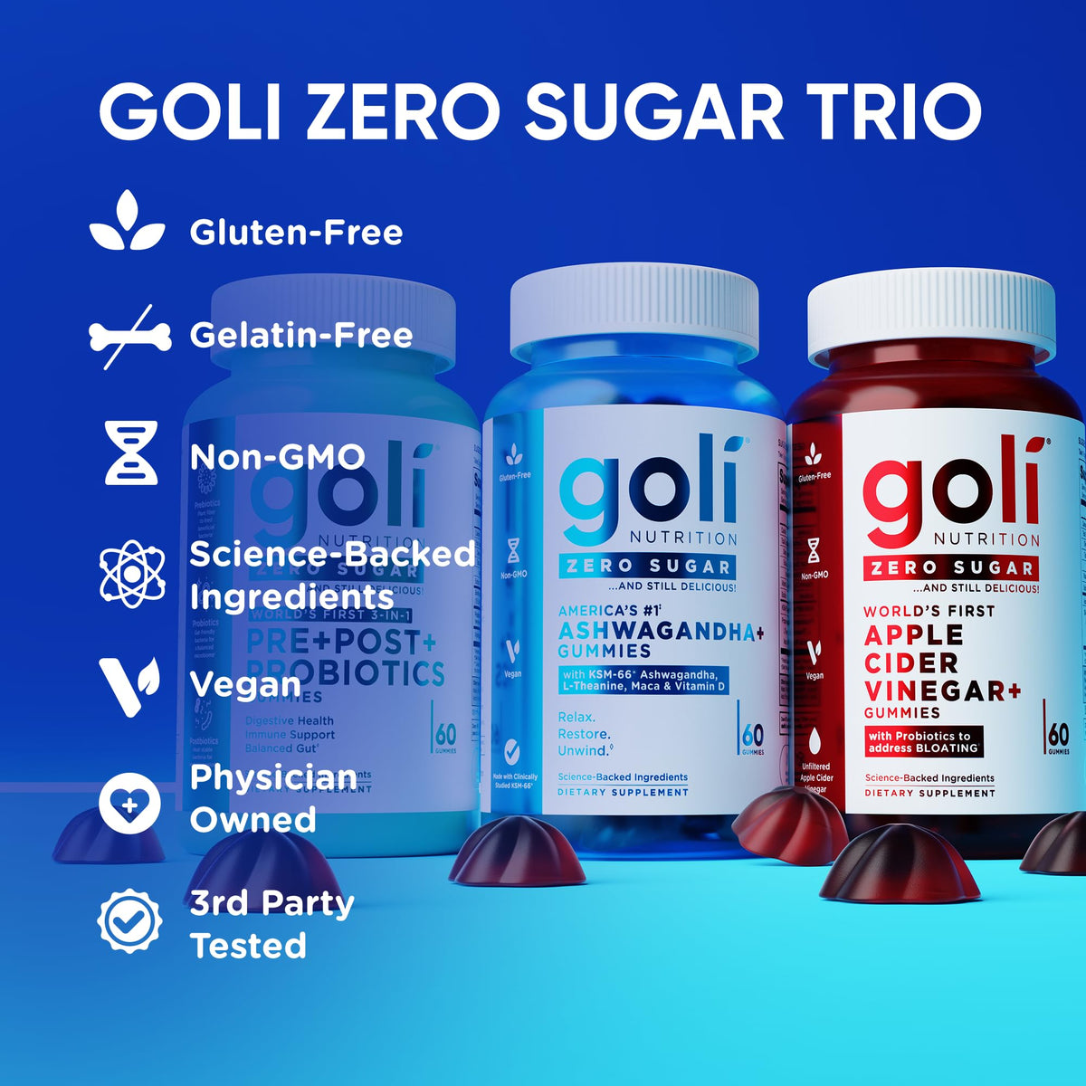 Goli Trio sans sucre gummies sur une table