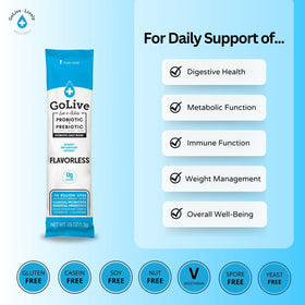 GoLive sachets de probiotique avec étiquette et contenu