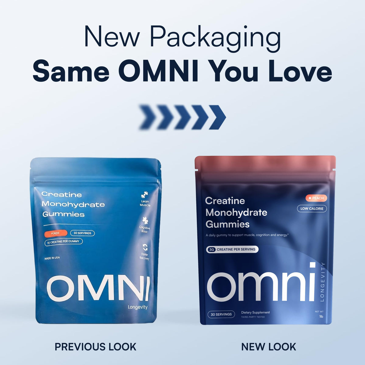 Gomme de créatine OMNI, goût pêche, gros plan